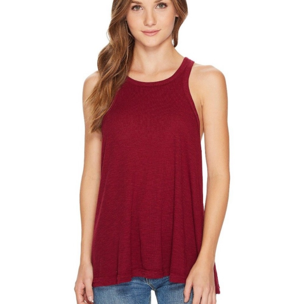 Free People Long Beach Burgundy Ribbed Tank Top 
Size Small